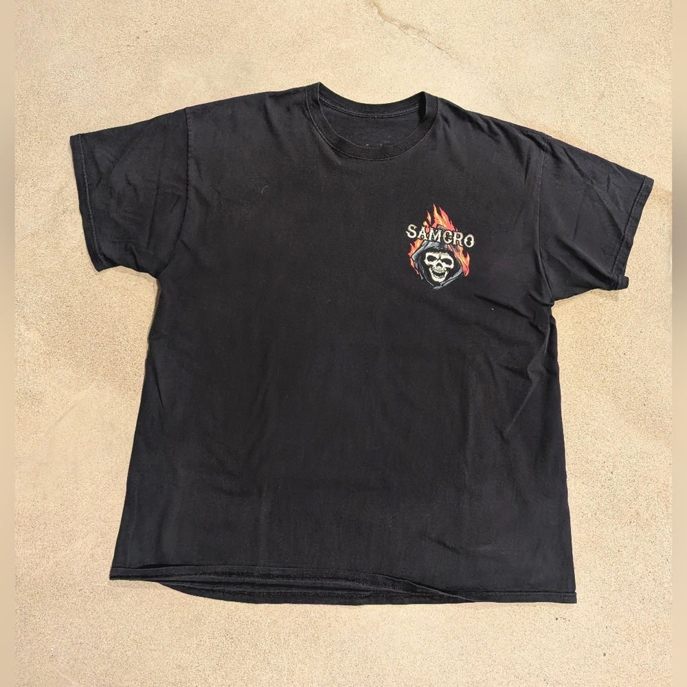 SAMCRO Sons Of Anarchy Skull Fire Black Graphic Tee - Picture 2 of 4